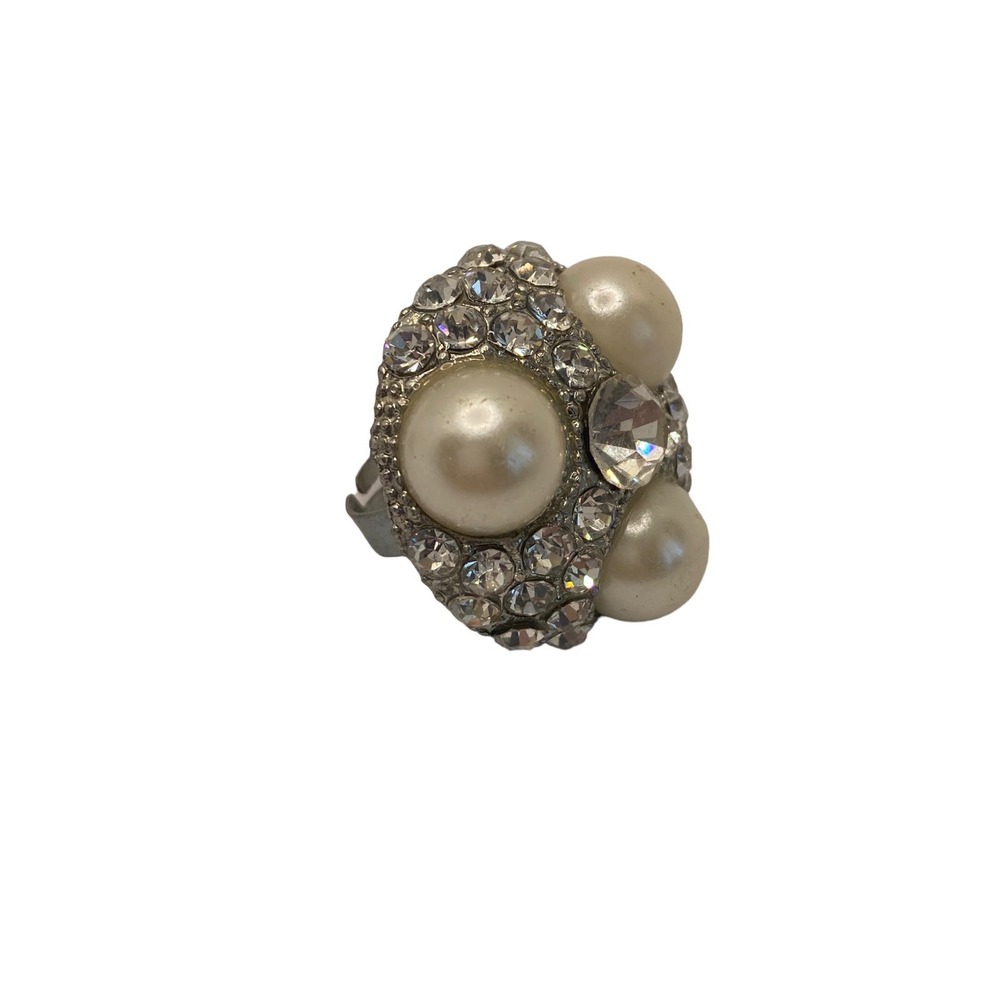 Oversized Rhinestone Pearl Adjustable Ring - Picture 2 of 4